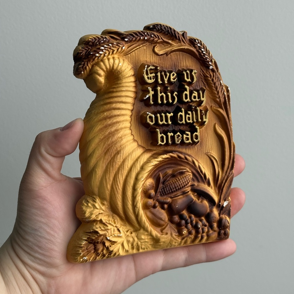 Vintage 50s Cornucopia Christian Daily Bread Lords Prayer Hanging Chalkware